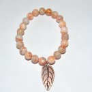 Women's 8 MM Net Jasper Stretch Bracelet with Copper Leaf 7.25"