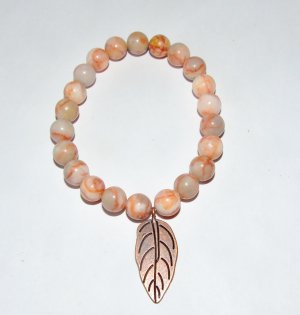 Women's 8 MM Net Jasper Stretch Bracelet with Copper Leaf 7.25"