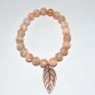 Women's 8 MM Net Jasper Stretch Bracelet with Copper Leaf 7.25"