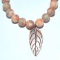 Women's 8 MM Net Jasper Stretch Bracelet with Copper Leaf 7.25"