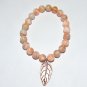 Women's 8 MM Net Jasper Stretch Bracelet with Copper Leaf 7.25"