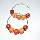 Handmade Wooden Hand Painted Drum Bead Silver Plated Earrings 80 MM
