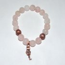 Women's Rose Quartz Stretch Bracelet W/Copper Beads and Key Charm 7.25"