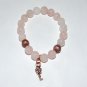 Women's Rose Quartz Stretch Bracelet W/Copper Beads and Key Charm 7.25"