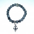 10 MM Snowflake Obsidian Stretch Fleur-de-Lis  Bracelet 7.5"