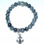 10 MM Snowflake Obsidian Stretch Fleur-de-Lis  Bracelet 7.5"