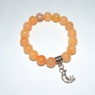 Women's 10 MM New Jade Stretch Bracelet With Moon and Stars Dangle Charm in Antique Silver 7.10"