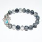 Women's 10 MM Black Labradorite and Swarovski Crystal Hamsa Stretch Bracelet 7.50"