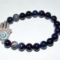 Blue Sand Sunstone Quartz Sitara Staras Hamsa Charm Stretch Bracelet 7.50"