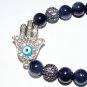 Blue Sand Sunstone Quartz Sitara Staras Hamsa Charm Stretch Bracelet 7.50"