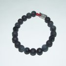 Men's 10 MM Black Lava Stretch Bracelet With Antique Silver-Tone Crocodile Head with Rubies  8.0"