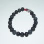 Men's 10 MM Black Lava Stretch Bracelet With Antique Silver-Tone Crocodile Head with Rubies  8.0"