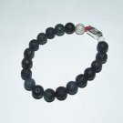 Men's 10 MM Black Lava Stretch Bracelet With Antique Silver-Tone Crocodile Head with Rubies  7.75"
