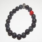 Men's 10 MM Black Lava Stretch Bracelet With Antique Silver-Tone Skull 7.75"