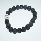 Men's 10 MM Black Lava Stretch Bracelet With Carved Howlite Skull 7.75"