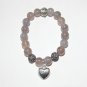 Women's 10 MM Gray Agate Antique Silver Tone Dangle Heart Stretch Bracelet 7.5"
