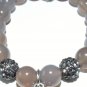 Women's 10 MM Gray Agate Antique Silver Tone Dangle Heart Stretch Bracelet 7.5"
