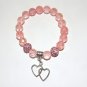 Women's 10 MM Faceted Watermelon Tourmaline Double Heart Stretch Bracelet 7.25"
