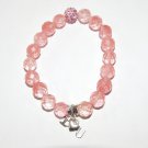 Women's 10 MM Faceted Watermelon Tourmaline "I Love You" Charm Stretch Bracelet 7.25"