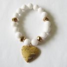Women's 10 MM White Sea Coral Golden Heart Stretch Bracelet 7.25"