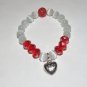 Women's White 10 MM Cat's Eye Mexican Opal Stretch Bracelet with Antique Silver-Tone Heart 7.25"