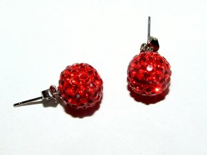 10 MM Ruby Red Swarovski Crystal Pave Sphere Stud Earrings