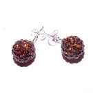 10 MM Coppery Brown Swarovski Crystal Pave Sphere Stud Earrings