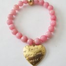 Women's 10 MM Pink Morganite Gold Tone Heart Stretch Bracelet 7.5