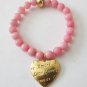 Women's 10 MM Pink Morganite Gold Tone Heart Stretch Bracelet 7.5