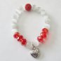 Women's White 10 MM Cat's Eye Mexican Opal Stretch Bracelet with Antique Silver-Tone Heart 7.25"