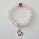 Women's 10 MM Faceted Rose Quartz Stretch Bracelet With Crystal Heart Charm 7.25"