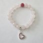 Women's 10 MM Faceted Rose Quartz Stretch Bracelet With Crystal Heart Charm 7.25"