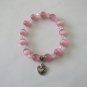 Women's 10 MM Pink Cat's Eye Mexican Opal  Heart Charm Bracelet 7.5"