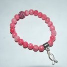 Women's  8 MM Pink Agate Awareness Stretch Bracelet 7.00"