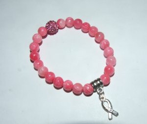 Women's  8 MM Pink Agate Awareness Stretch Bracelet 7.00"
