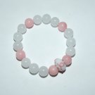 Women's 10 MM White Jade and Morganite Awareness Ribbon Stretch Bracelet 7.25"