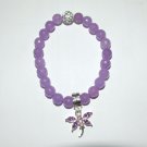 Women's 8 MM Purple Jade Dragonfly Charm Stretch Bracelet 7.25"
