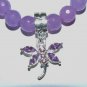 Women's 8 MM Purple Jade Dragonfly Charm Stretch Bracelet 7.25"