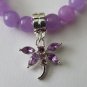 Women's 8 MM Purple Jade Dragonfly Charm Stretch Bracelet 7.25"