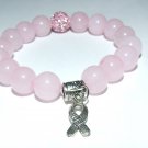 Women's 10 MM Pink Jade Awareness Ribbon Stretch Bracelet 7.25"