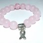 Women's 10 MM Pink Jade Awareness Ribbon Stretch Bracelet 7.25"