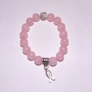 Women's 10 MM Pink Jade Awareness Ribbon Stretch Bracelet 7.25"