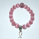 Women's 10 MM Pink Cat's Eye Mexican Opal  Awareness Ribbon Charm Bracelet 7.00"