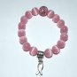 Women's 10 MM Pink Cat's Eye Mexican Opal  Awareness Ribbon Charm Bracelet 7.00"