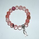 Women's 10 MM Watermelon Tourmaline Awareness Ribbon Stretch Bracelet 7.25"