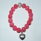 Women's 12 MM Pink Agate Puffed Heart Stretch Bracelet 7.25"