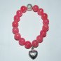 Women's 12 MM Pink Agate Puffed Heart Stretch Bracelet 7.25"