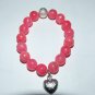 Women's 12 MM Pink Agate Puffed Heart Stretch Bracelet 7.25"