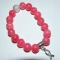 Women's 12 MM Pink Agate Awareness Ribbon Dangle Charm Stretch Bracelet 7.50"