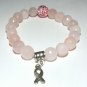 Women's 10 MM Faceted Rose Quartz Awareness Ribbon Stretch Bracelet 7.00"